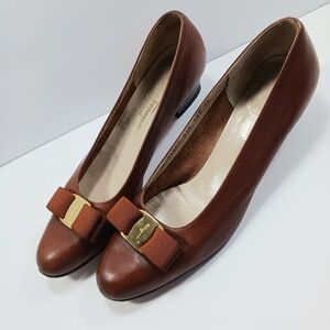 Salvatore Ferragamo Brown Heels with Gold Accent